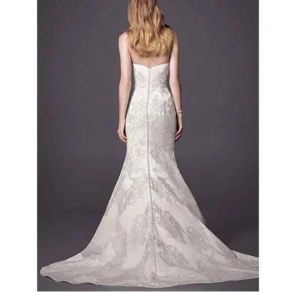 Oleg Cassini Satin Lace Strapless Wedding Dress Size 4